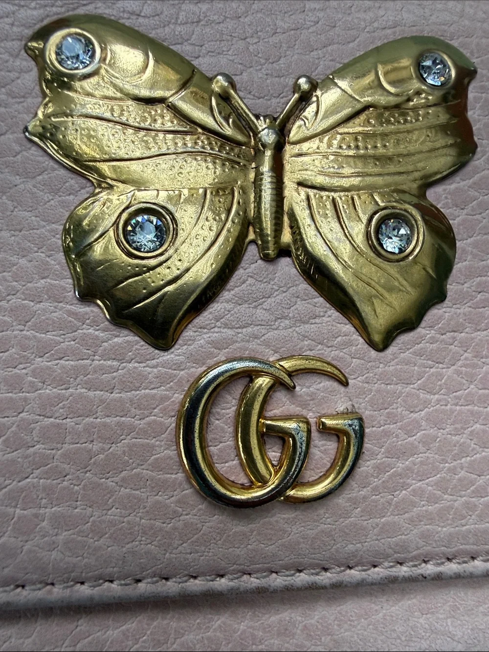 Gucci Pinkish Cream Leather Continental Wallet with Gold Butterfly Box Included - Picture 6 of 13